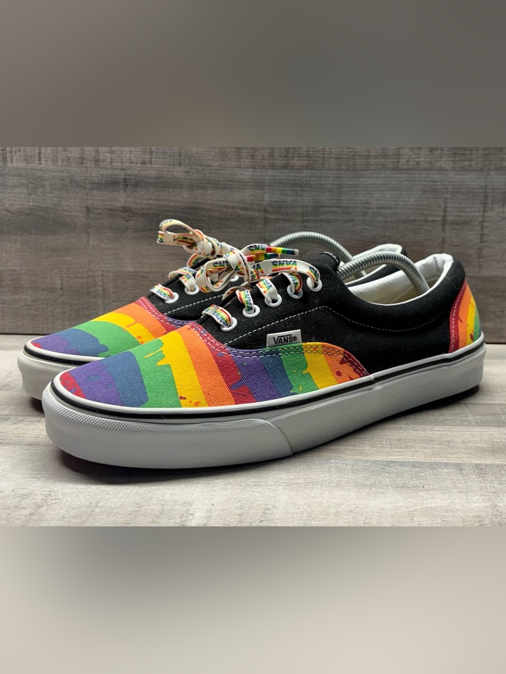 Vans Era Rainbow Drip Pride Sneakers Mens 11.5 Black Canvas Low Top Skate Shoes